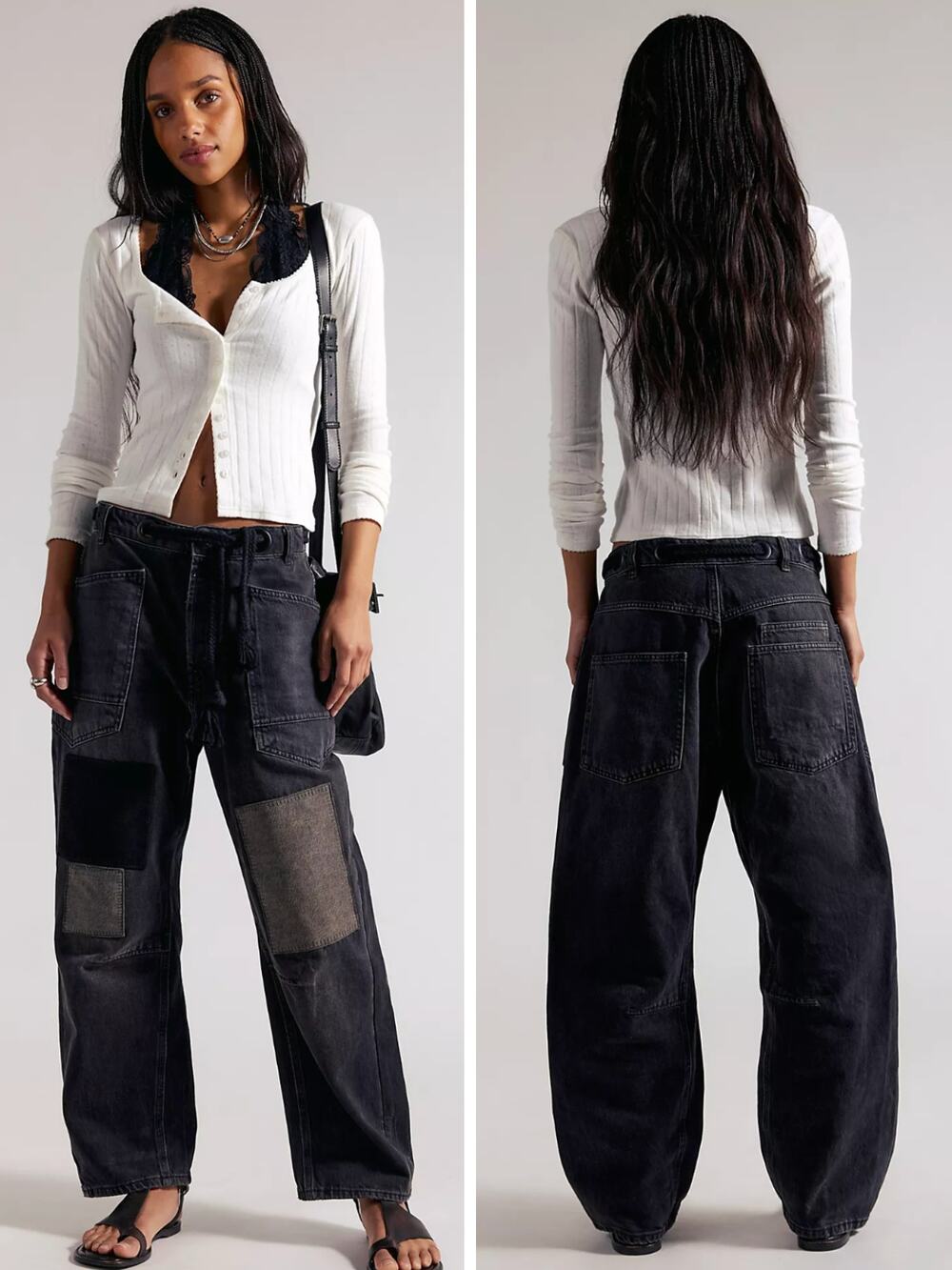 FREE PEOPLE Moxie Pull-On Barrel Jeans in Night Hawk Black Size 30